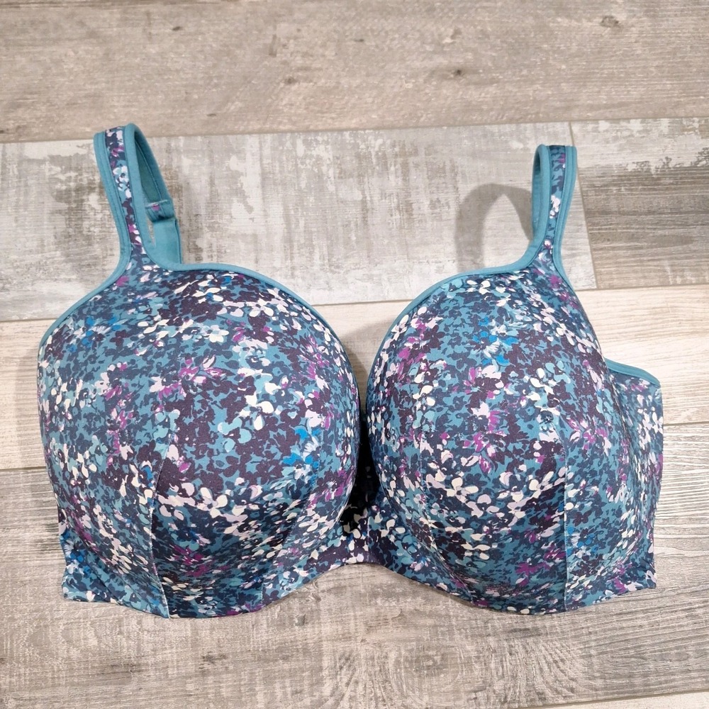 Cacique Smooth Balconette Bra Women 40K Blue Floral Lightly Lined Lingerie